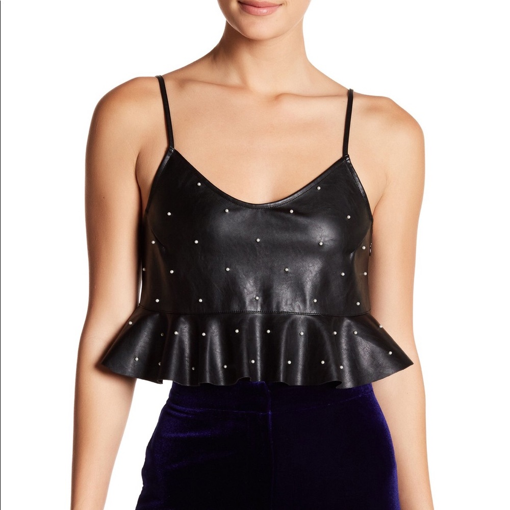 DO+BE Faux Leather & Pearl Crop Top - Picture 2 of 7